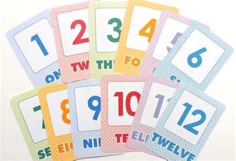 Numbers are five different colors (red, orange, green, blue, and purple). Free Printable: Simple Number Flash Cards