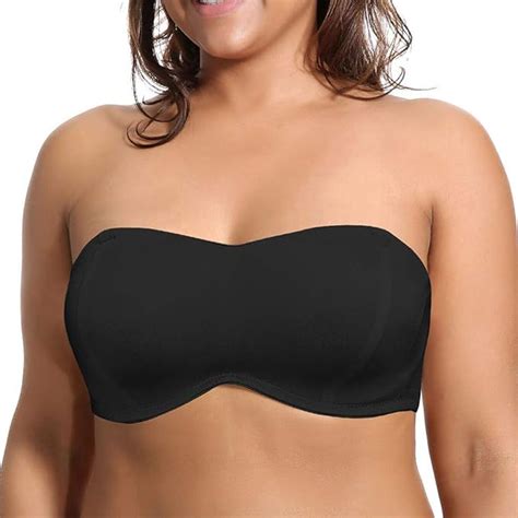 Dhx Womens Strapless Bandeau Bra With Clear Straps Multiway Removable Pads Plus Size Bras For