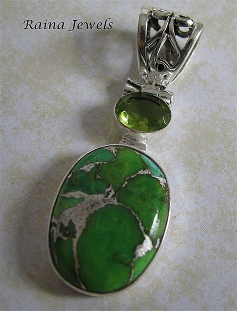 BEAUTIFUL GREEN COPPER TURQUOISE 925 STERLING SILVER GEMSTONE PENDANT