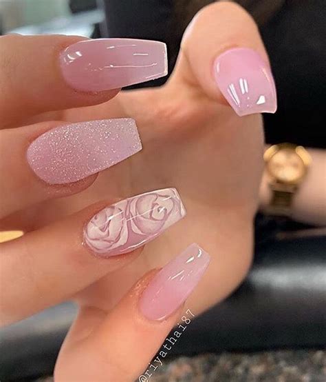 48 most beautiful nail designs to inspire you nude pink nails with gold foil details cute nail