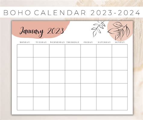 2023 2024 Monthly Calendar Bundle Neutral Boho Calendar Etsy