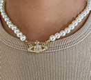 Vivienne Westwood Pearl Dupe Pearl Necklace Gold Saturn - Etsy UK