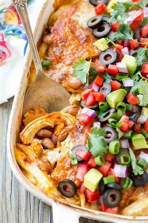Once fully layered, the casserole is ready to bake! Chicken Enchilada Casserole - Dinner at the Zoo