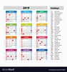 Public holidays for the usa calendar 2019 Vector Image