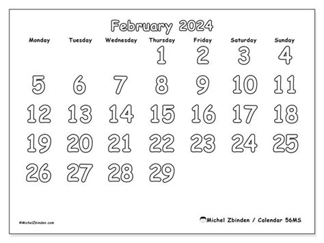 Calendar February 2024 56ms Michel Zbinden Nz