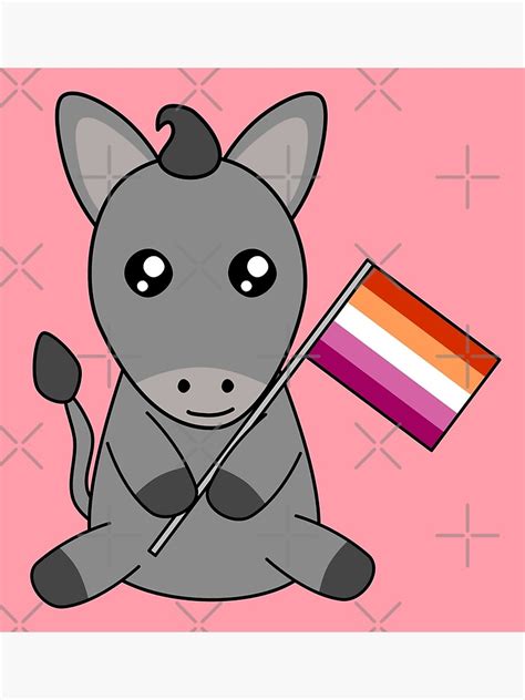 Kawaii Donkey Waving Lesbian Pride Flag Cottagecore Poster For Sale By Cashewdays Redbubble