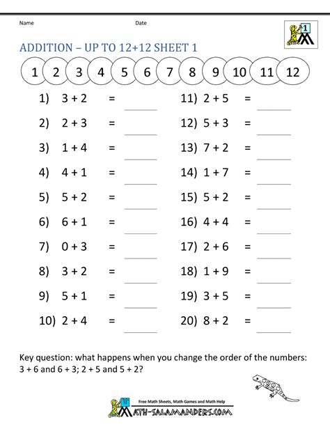 1st Grade Math Worksheets Mental Addition To 12 1 1000×1294 1st