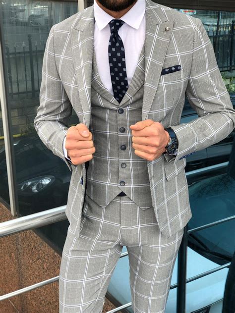 Whether you prefer to keep it slick in slim and super skinny fits or channel a classic silhouette with a regular fit, our range of men's suits come in a variety of colours and fits. Buy Gray Slim Fit Plaid Suit by Gentwith.com with Free ...