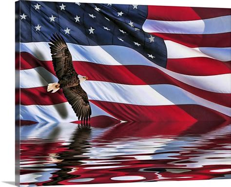 Soaring Bald Eagle Composite With An American Flag Wall Art Canvas