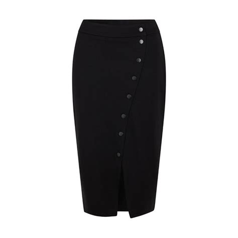 Midi Pencil Skirt With Asymmetric Buttoning Black Naf Naf La Redoute