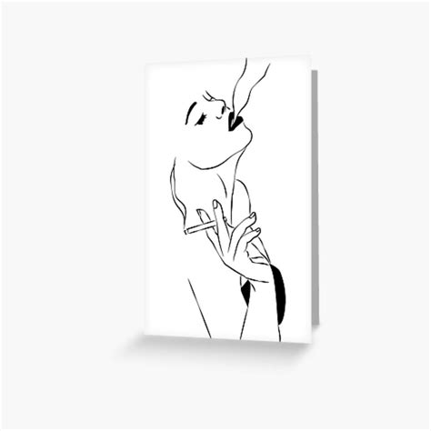 Smoking Girl Line Art Greeting Card By Artswag