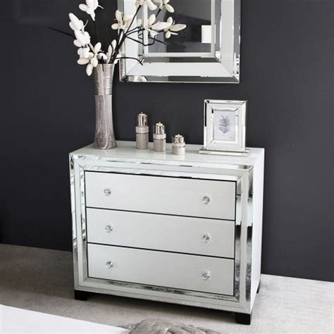 White Mirror 3 Drawer Cabinet Mirrored Furniture Chest Of Drawers