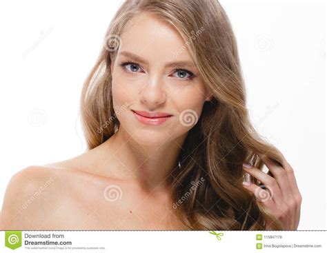 Woman Beauty Skin Care Close Up Portrait Blonde Hair Studio On W Stock Photo Image Of
