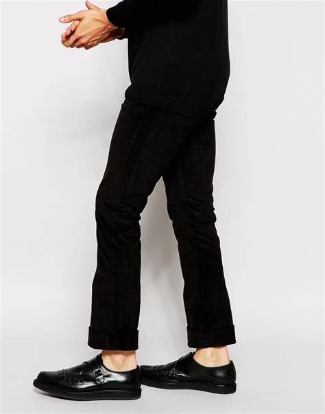 Asos Corduroy Skinny Bootcut Trousers In Cord Black For Men Lyst