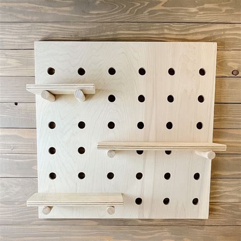 Modern Wooden Pegboard Wall Shelf Peg Board Organizer Peg Etsy