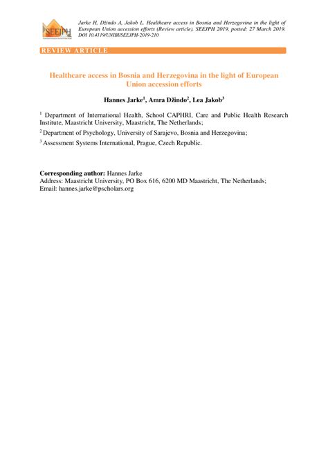 Pdf Healthcare Access In Bosnia And Herzegovina In The Light Of