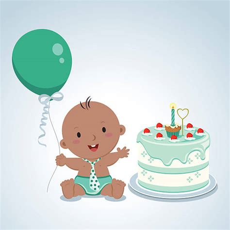 Birthday Cake For One Year Old Boy Cartoons Illustrations Royalty Free