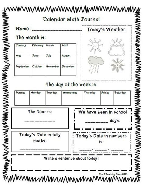 Calendar Worksheet For First Grade