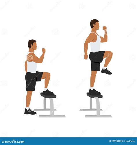 step up with a knee raise exercise for women home workout guidance outline illustration cartoon