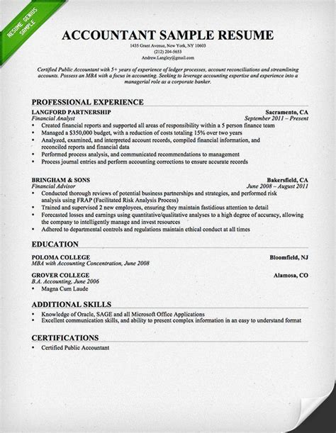 Your resume objective should outline any previous work experience in accounting as well as any responsibilities relevant to the position you're hoping to land. Accountant Resume Sample and Tips | Resume Genius | Accountant resume, Sample resume cover ...