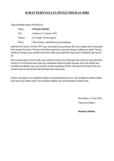 Tunas dwipa matra sebagai karyawan terhitung tanggal 20 juli 2013. Contoh Surat Pengunduran Diri Versi Word - Download ...