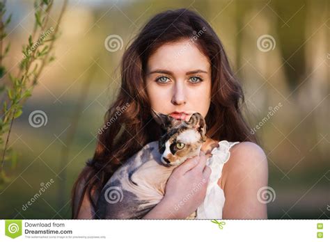 Friendship Girl With A Cat Stock Image Image Of Gaze 71360983