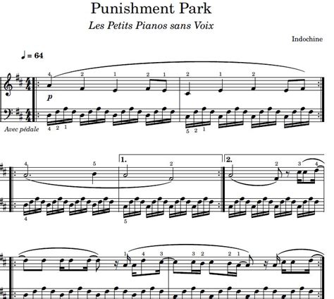 Partition Piano Sheet Music Punishment Park Indochine Pianomaniaque