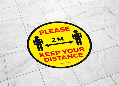 Floor Sticker Please Keep Your Distance 2m 30cm Diameter 10x Pack