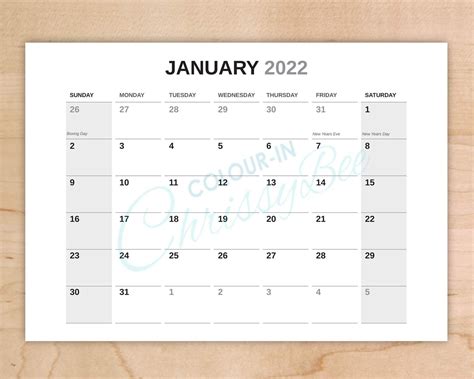 2022 Calendar Printable Pdf 12 Month Calendar Planner Etsy