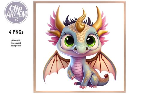 Super Cute Girl Dragon With Pink Purple And Gold Colors Mint Etsy