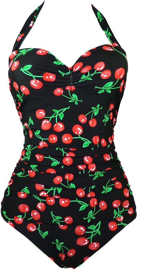 Cocoship Womens 50s Retro Floral Swimsuit Ruching One Piece Vintage