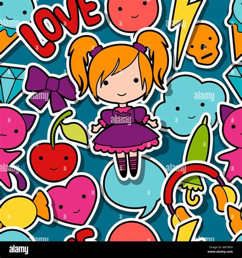 Seamless Kawaii Child Pattern With Cute Doodles Stock Vector Image