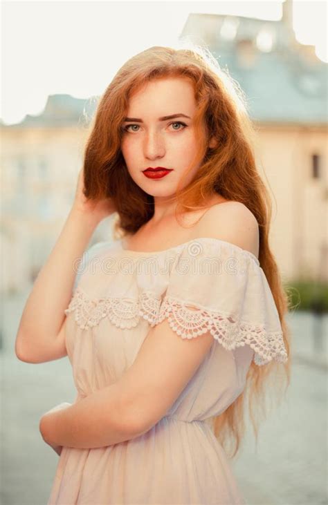 Closeup Portrait Of Adorable Red Haired Girl With Naked Shoulder Stock Image Image Of Luxury