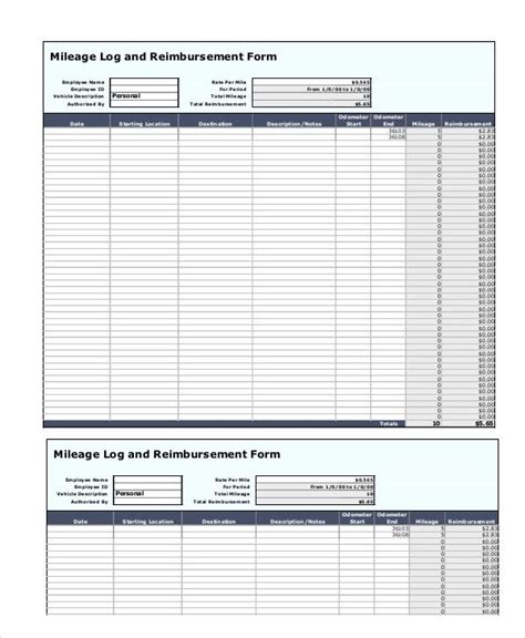 Free Mileage Reimbursement Form Excel Templates
