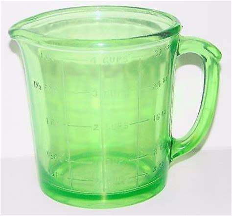 Vintage Hazel Atlas A J Vaseline Green Depression Glass Cup Measuring