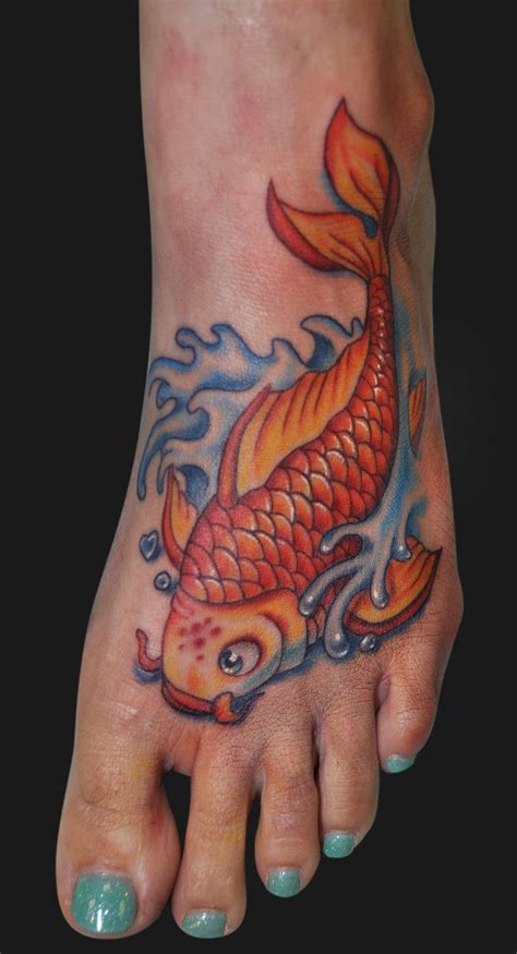 Colorful Koi Fish Foot Tattoo Tattoos Of The Foot Or Hand Are Not