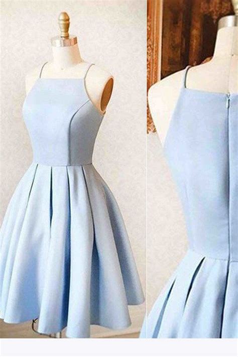 Satin Light Blue Simple Short Prom Dress Mini Homecoming Satin Homecoming Dress Prom Dresses