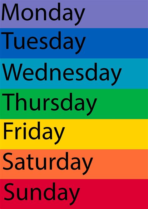 Printable Days Of The Week Chart Printable Jd