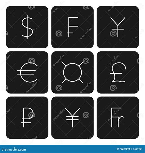 Set Symbols Of World Currencies Vector Illustration Stock Vector