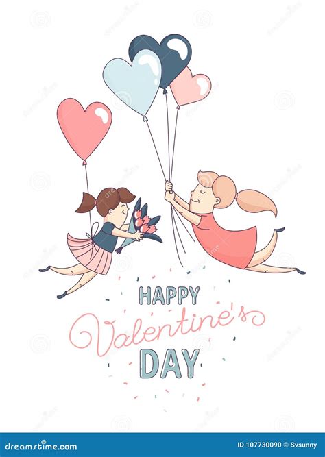 happy valentine`s day greeting card homosexual female couple heart balloons stock vector