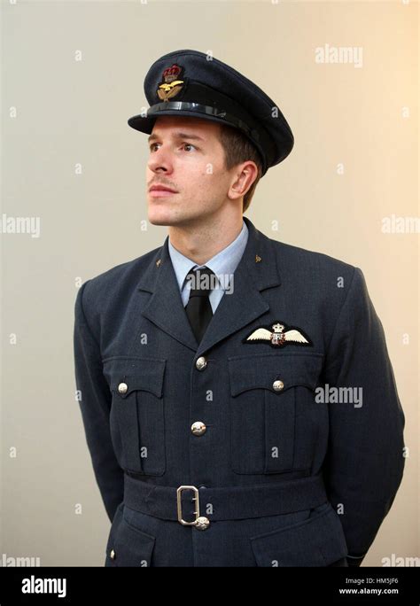 Man Dressed In Wwii Raf Uniform With Cap Wings