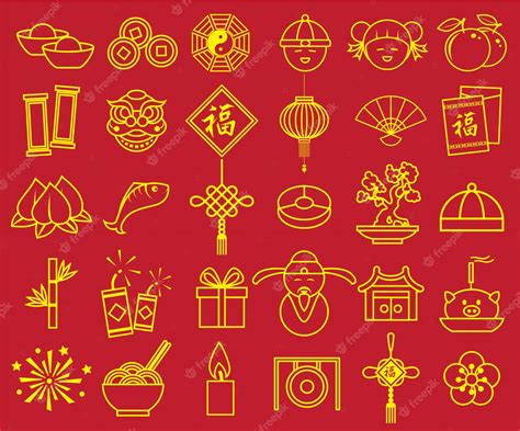 Premium Vector Chinese New Year Icon Sign Symbol Set