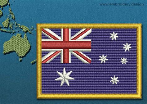 Design Embroidery Flag Of Australia Rectangle With Gold Trim By