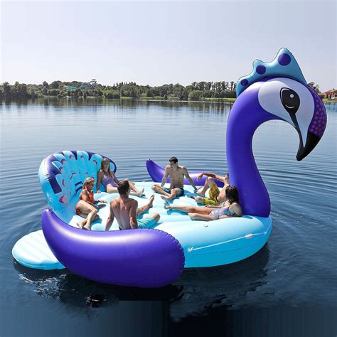 6 Persona Inflable Gigante Del Pavo Real Del Flotador De La Isla Con Piscina Lake Beach Party