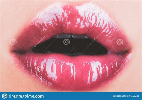 Girl Open Mouths Natural Beauty Lips Woman Lips With Pink Lipstick Sensual Womens Lip Balm