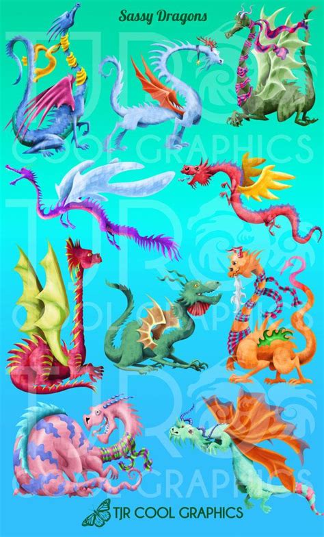 Sassy Dragon Clip Art Fantasy Clipart Dragons Clipart Etsy