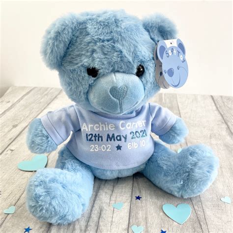 Newborn Personalised Teddy Bear Personalised Baby Details Etsy