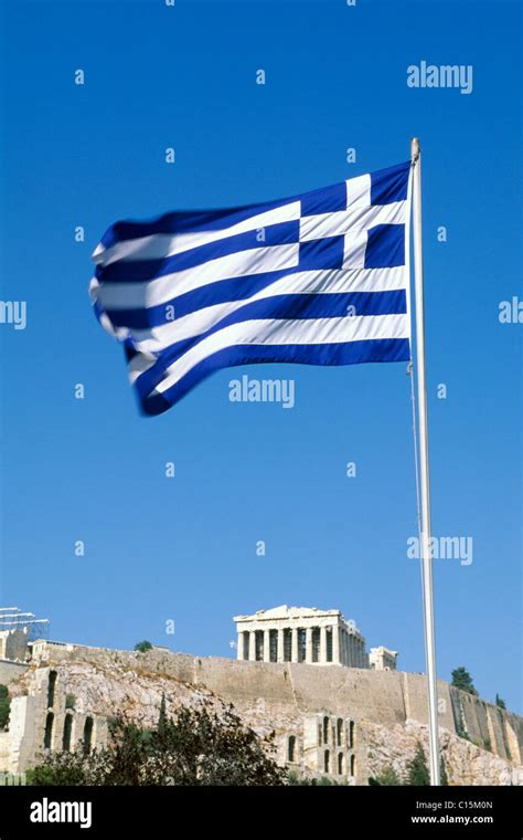 Greek Flag At The Acropolis Athens Greece Europe Stock Photo Alamy
