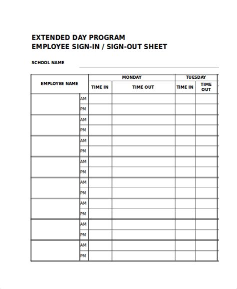 Sign In Sheet 30 Free Word Excel Pdf Documents Download