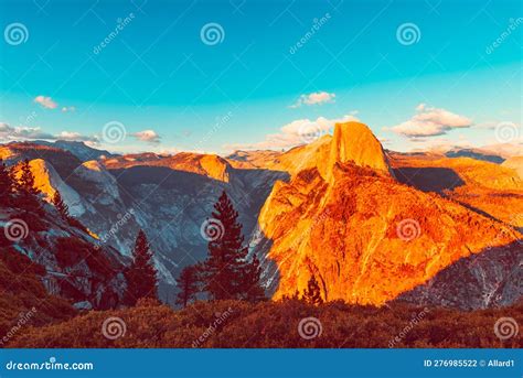Glacier Point And Half Dome In Yosemite National Park Usa At Sunset